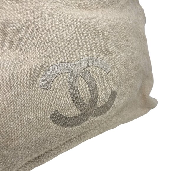 CHANEL Vintage CC Big Logo Shoulder Tote Large Bag Beige Canvas Linen [106206] - Picture 10 of 15